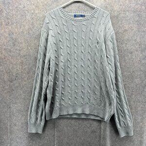 Polo Ralph Lauren Pullover Mens XL Gray Crewneck Sweatshirt Cable Knit 90s